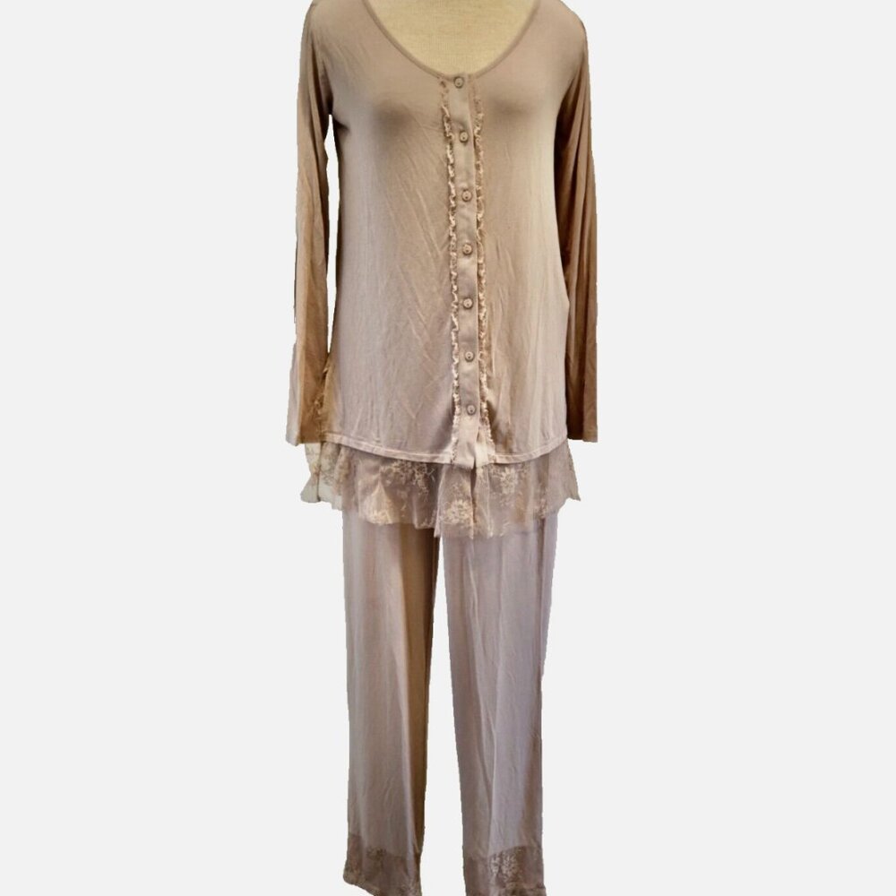 $250 M NWOT luxury TWINSET Simona Barbieri couture PAJAMA SET PLUM lace RAYON